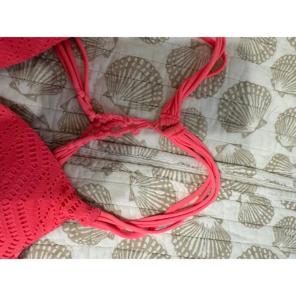 Arizona Jean Co Neon Pink Crochet Lace Macrame Racerback Bikini Top XL‎